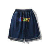 Men Jean Shorts Letter Denim Shorts Men's High Street Fashion Brand Color Contrast Patchwork Summer Trendy Loose Pants
