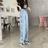 Harajuku Clothing Men Classic Retro Pants Straight Leg Pan High Waist Jeans Spring and Autumn Summer Straight Wide Men and Women