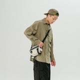 Men Shacket Long Sleeve Autumn Shirt Autumn Retro Solid Color Workwear Shirt Turn-down Collar Coat