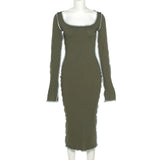 Green Fairycore Dress Fall Fashion Women's Wear round Neck Long Sleeve Narrow Slim Fit Slimming Dress
