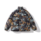 Men Fall Outfits High Street Thickened Cotton-Padded Coat Cow Leopard Print Color Matching Bread Coat Loose Couple Jacket Coat