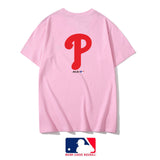 MLB T Shirt Men's and Women's Embroidered NY Rear Big P Letter Crew Neck Short Sleeve T-shirt