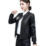 Women Leather Jacket with Patches Cropped Leather Coat Women's Jacket PU Leather Embroidered Baseball Uniform
