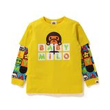 A Ape Print for Kids Sweatshirt Children's Clothing Fake Two-Piece Color Letter Sleeve Stitching Baby Children's Sweater