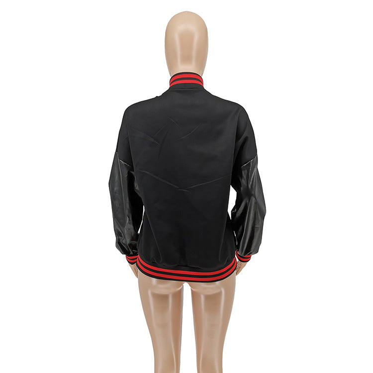 Cheerleader Letterman Jacket Stand Collar Letter Print Loose Baseball Uniform