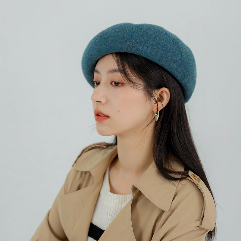 Beret Hat Women 'S Autumn And Winter Solid Color Wool British Vintage Painter Hat