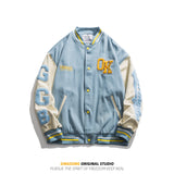 Varsity Jacket for Men Baseball Jackets Men Street Hip-Hop Fashion Contrast Color Letters Embroidered Baseball Uniform Baggy Coat