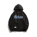 Men Fall Outfits Retro Hooded Coat Letter Flocking Embroidered Sports Sweater