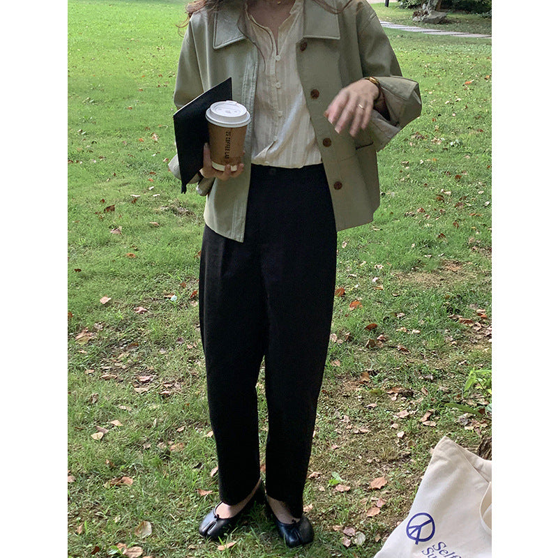 80's Leather Jacket Women's Fall Lapels Long Sleeve Solid Color Motorcycle Jacket