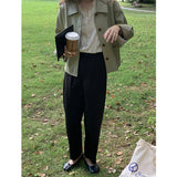 80's Leather Jacket Women's Fall Lapels Long Sleeve Solid Color Motorcycle Jacket