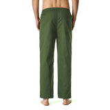 Linen Pants Straight Leg Pants Cotton Loose Casual Elastic Waist Pants Men's Solid Color Trousers