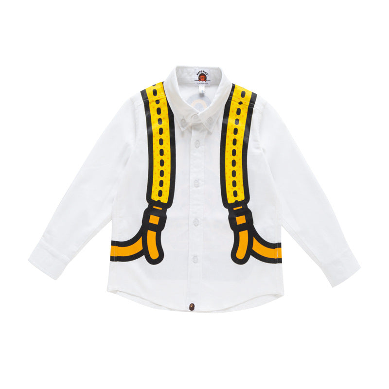 A Ape Print for Kids Long Sleeve Shirt Children's Summer Clothing BAPE Backpack Printing Straight Mouth Cotton Lapel Long Sleeve Shirt
