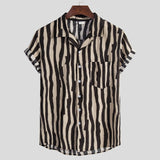 Summer Men's Cotton and Linen Stripes Short-Sleeved Shirt Large Size Fashion Casual Shirt Men Shirt