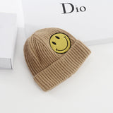 Mens Beanies Woolen Cap Women's Autumn and Winter Smiley Face Logo Knitted Hat Casual Skullcap