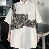Harajuku Clothing Men's Casual Shirts Stitching Loose Short Sleeve Shirt Men's and Women's Casual Top