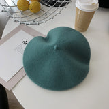 Beret Hat Pure Color Wool Women's Autumn and Winter Painter Cap Retro