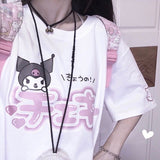 Kuromi Costume Cute Printed BF Loose White Short Sleeve T-shirt for Women