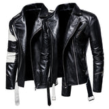 Fall plus Size Men's Lapel Color Block Motorcycle Leather Jacket PU Leather Jacket Coat Men Winter Outfit Casual Fashion
