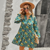 Russian Style Dress Printed Long Sleeve Autumn and Winter Dress Casual Vacation Loose Dress