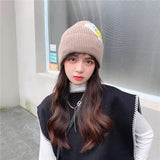 Women Beanies Smiling Face Big Patch Hat Beanie Hat Skullcap Female Autumn and Winter Thermal Knitting Woolen Cap