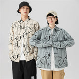 Men Shacket Long Sleeve Autumn Shirt Fall Lapels Cardigan Rock Pattern Couple Shirt