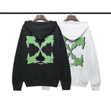Green Arrow Print Pullover Loose Hooded Sweater