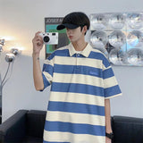 Men Polo Shirts Stripes Polo Collar Top