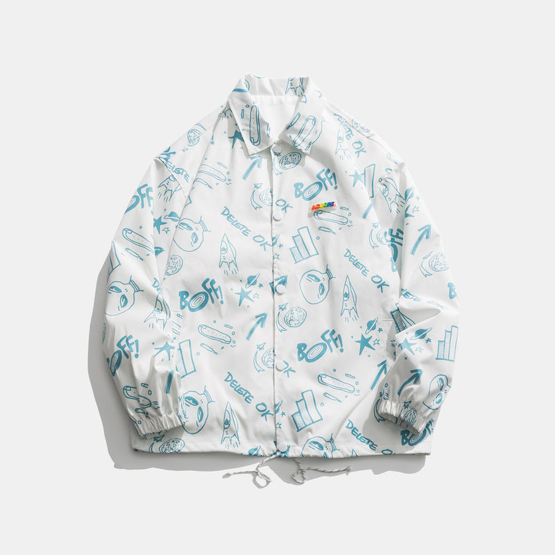 Men's Spring plus Size Retro Sports Jacket Cartoon Printed Coat Youth Versatile Top Trendy Men Coat