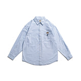 Men Shacket Long Sleeve Autumn Shirt Autumn Bear Embroidery Pocket Long Sleeve Top