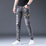 Men Distressed Jeans Man Ripped Jean Destructed Denim Pants Man Spring Summer Jeans Spring Slim-Fitting Elastic plus Size Retro Sports Trousers Trendy Jeans Men's Jeans