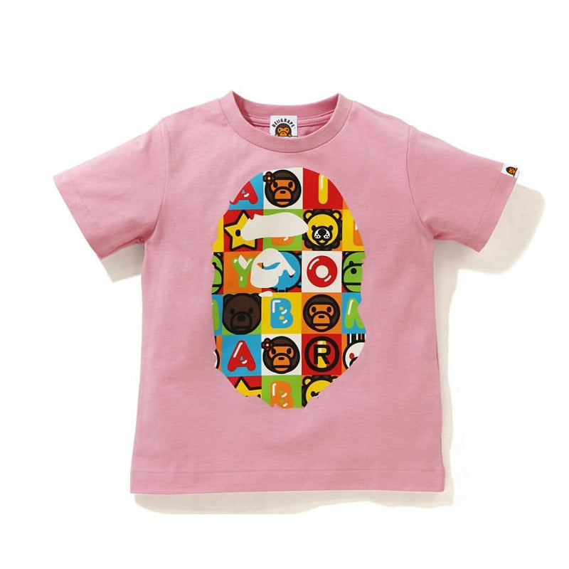 A Ape Print for Kids T Shirt Children's Clothing Short Sleeve Cartoon Xiaoxiao
