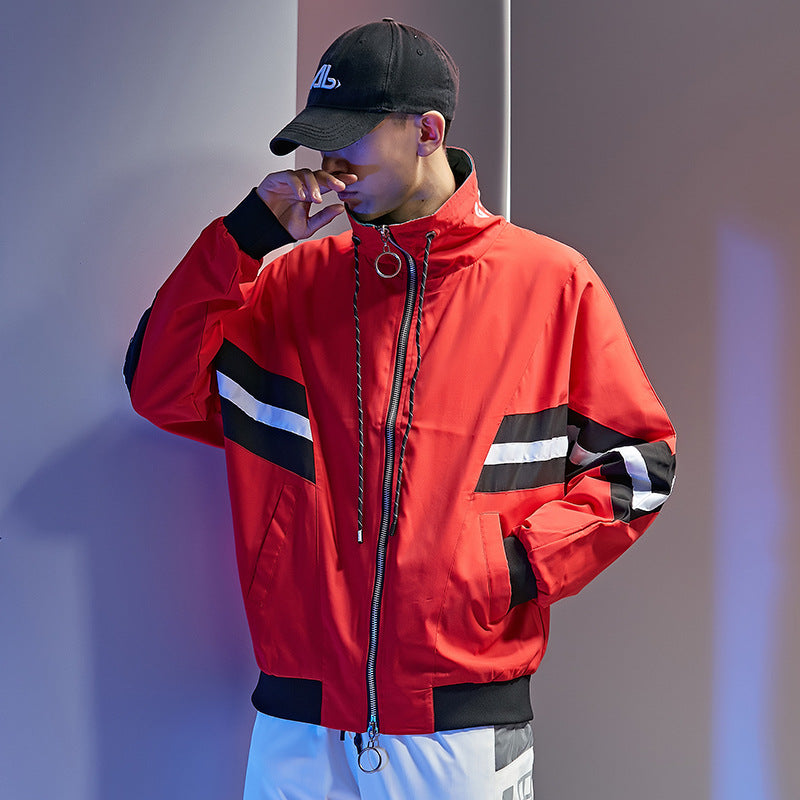 80's Colorful Leather Jacket Men's Jacket Spring and Autumn Turn-down Collar Coat Top Turtleneck Couple Men's and Women's Bat Jacket