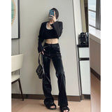 Faux Leather Pants Autumn and Winter Liquid Future Light Sense Leather Pants Female Straight High Waist Casual Trousers