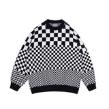 Men Fall Outfits Winter Vintage Diamond Plaid Loose Round Neck Sweater Knitwear