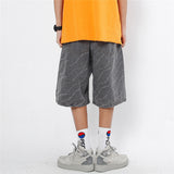 Men Jean Shorts Letter Printed Washed Denim Shorts Men's Summer Street Casual Loose Straight Shorts