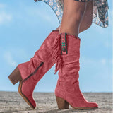 Coachella Festival Boots Tassel Boots Thick High Heel Long Tube Plus Size