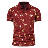 Men Shirt Fashion Slim Fit Shirt Short Sleeve Shirt Large Size Casual Top Summer European and American Men's Fashion Print Short Sleeve Lapel T-shirt Polo Shirt