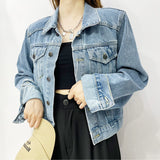 Women's Leather Jacket with Patches Autumn and Winter Slim Denim Jacket Women's Retro Padded Shoulder Jacket Top
