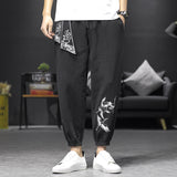 Men Casual Pants plus Size Loose Trousers Summer Cotton Linen Ankle-Tied Men's Linen Pants Loose Cross Crotch Lantern Harem Pants Trendy Men's Pants