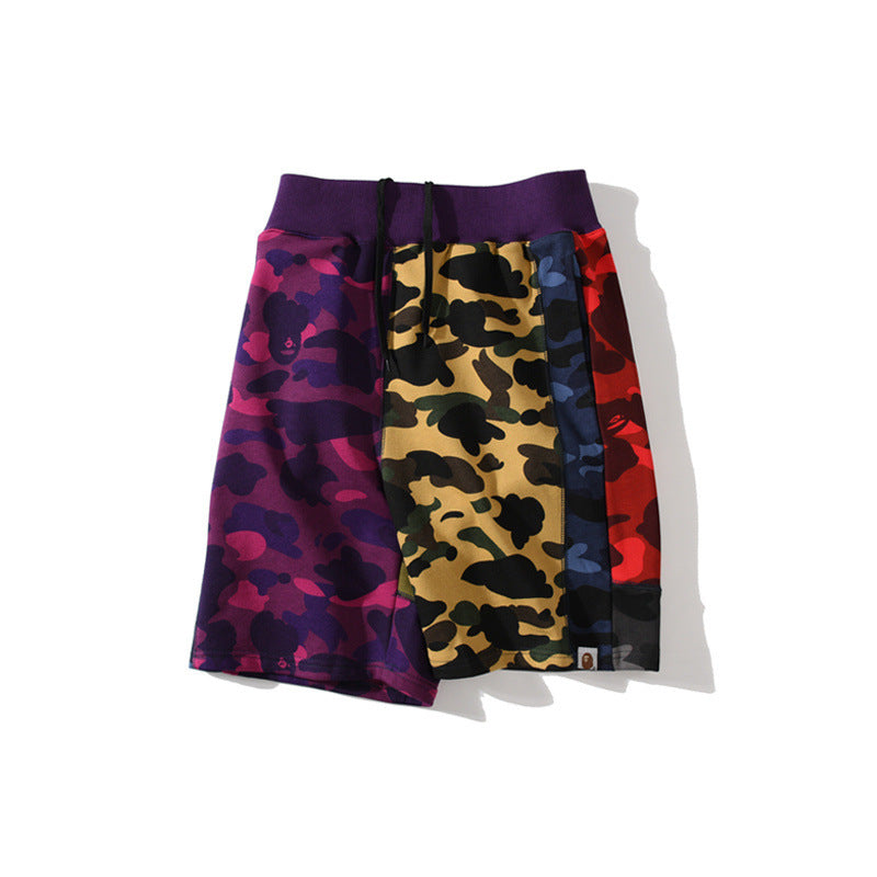 A Bath Ape Shorts Summer Camouflage Stitching Shorts Fifth Pants Street Fashion