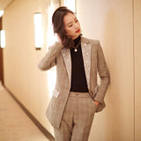 Women Pants Suit Uniform Designs Formal Style Office Lady Bussiness Attire Plaid Casual Two-Piece Suit Business Suit