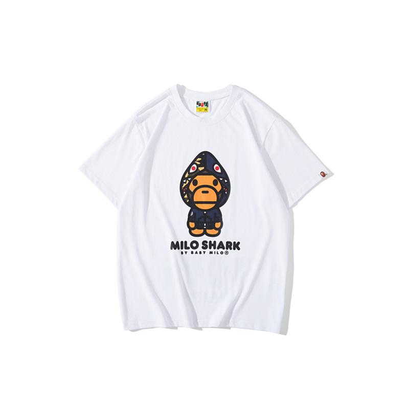 A Ape Print T Shirt Summer Short Sleeves, Blue Shark Monkey T-shirt Printed Casual Short Sleeve Fashion