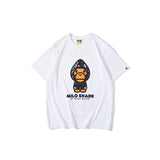 A Ape Print T Shirt Summer Short Sleeves, Blue Shark Monkey T-shirt Printed Casual Short Sleeve Fashion