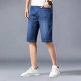 Men Jean Shorts Summer Denim Shorts Men's Loose Straight Stretch Casual Large Size Cropped Denim Shorts