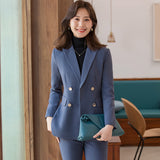 Women Pants Suit Uniform Designs Formal Style Office Lady Bussiness Attire Blazer Women Double-Breasted Top Work Suit