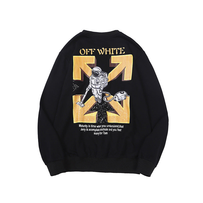 Autumn And Winter Ow Outer Space Astronauts Arrow Fashion Brand Crew Neck Casual Loose Men'S Women'S Pullover