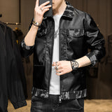 Two Tone Leather Jacket Autumn and Winter Leather Coat Men's Motorcycle Lapel Flight Suit Leather Jacket Color Matching Casual Jacket
