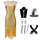 Flapper Dress Banquet Evening Dress Vintage Sequined Tassel Dress round Neck