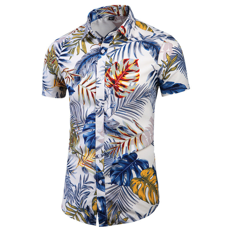 Men's Slim Fit Printed Shirt plus Size Beach Fashion Trend Casual Short Sleeve Retro Sports Men Shirt