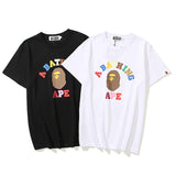 A Ape Print T Shirt Spring and Summer Ape Head Color Letter Print Short-Sleeve Loose Couple Casual T-shirt